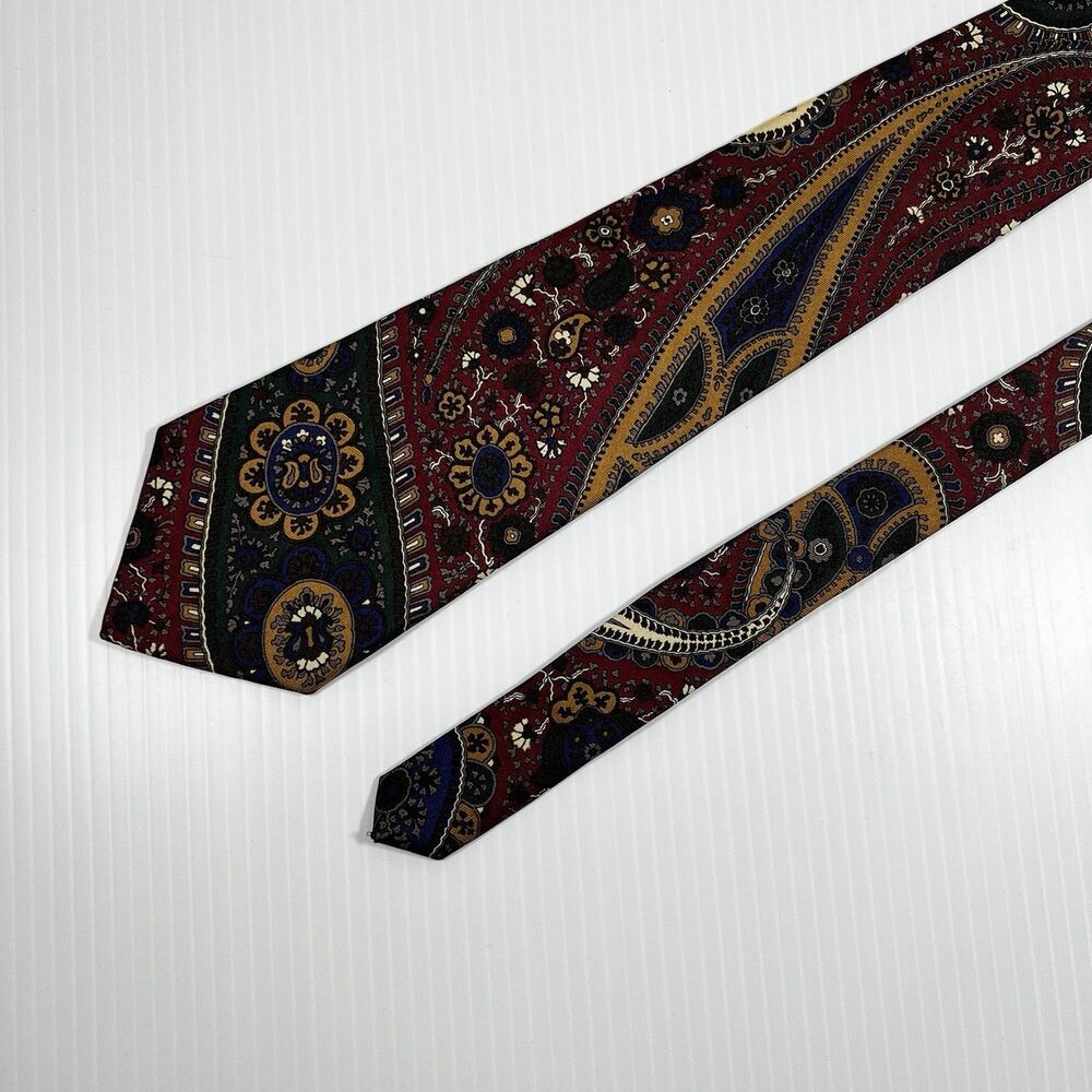 Vintage Jacobson's Silk Tie Mens Medallion Paisley Brocade Maroon Green Gold